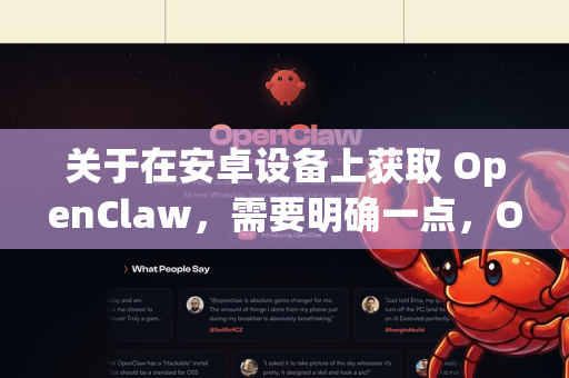 关于在安卓设备上获取 OpenClaw，需要明确一点，OpenClaw 目前可能没有在主流应用商店（如 Google Play 商店、华为应用市场等）上架。因此，无法通过常规的商店搜索直接安装